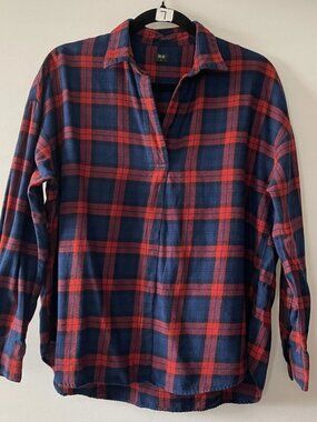 Uniqlo Womens Red & Blue High Low Hem Checkered Flannel Popover Shirt Size M
